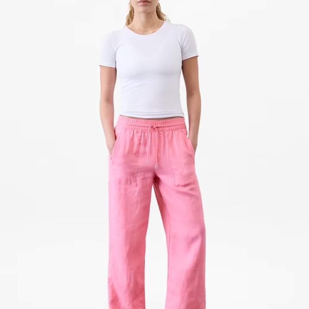 Athleta NWT Retreat Linen High Rise Wide Leg Pant, TALL MEDIUM, Raphanus PINK - Picture 5 of 6